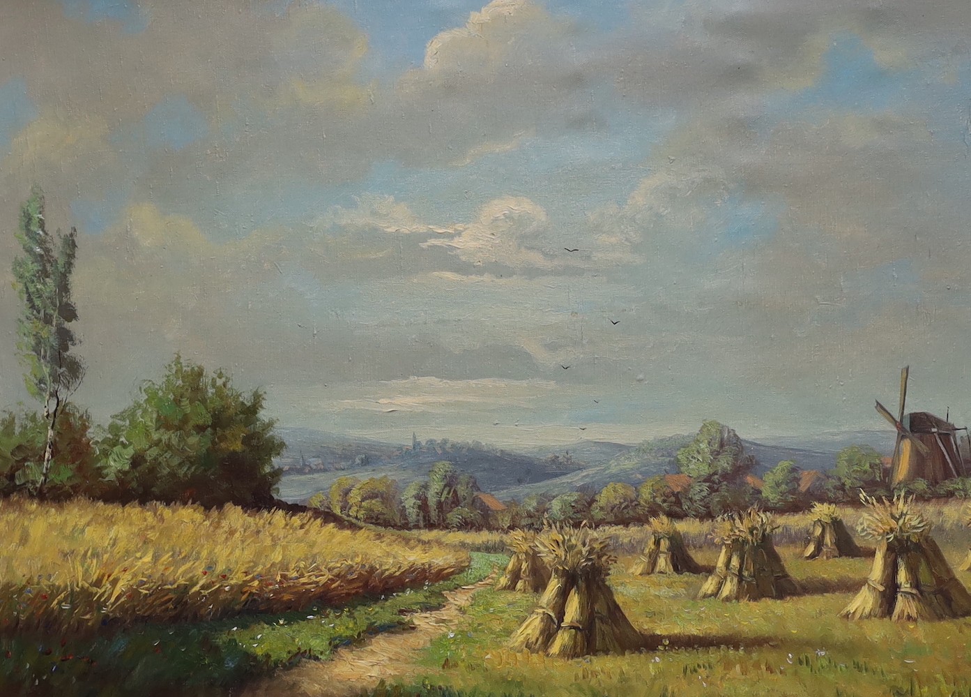 B. Sluiter, oil on canvas, Landscape with harvest field, signed, 59 x 79cm